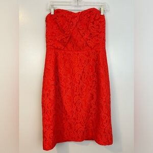 NWT J. Crew Kelsey Poppy Red Leavers Lace Strapless Sheath/Mini Dress Size 8